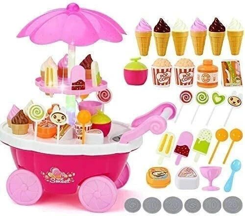 himanshu tex Kids Choice Kid's Plastic Ice Cream and Sweet Marketing Cart with Music Role Pretend Play Toy-picture-33