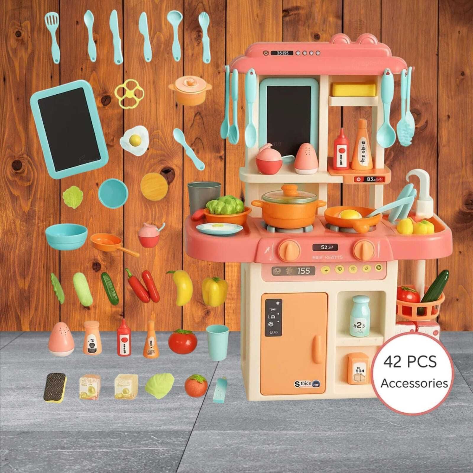 Kitchen Set Big Size Toys with 42 Pcs Lights&Sounds, Running Water-image-47