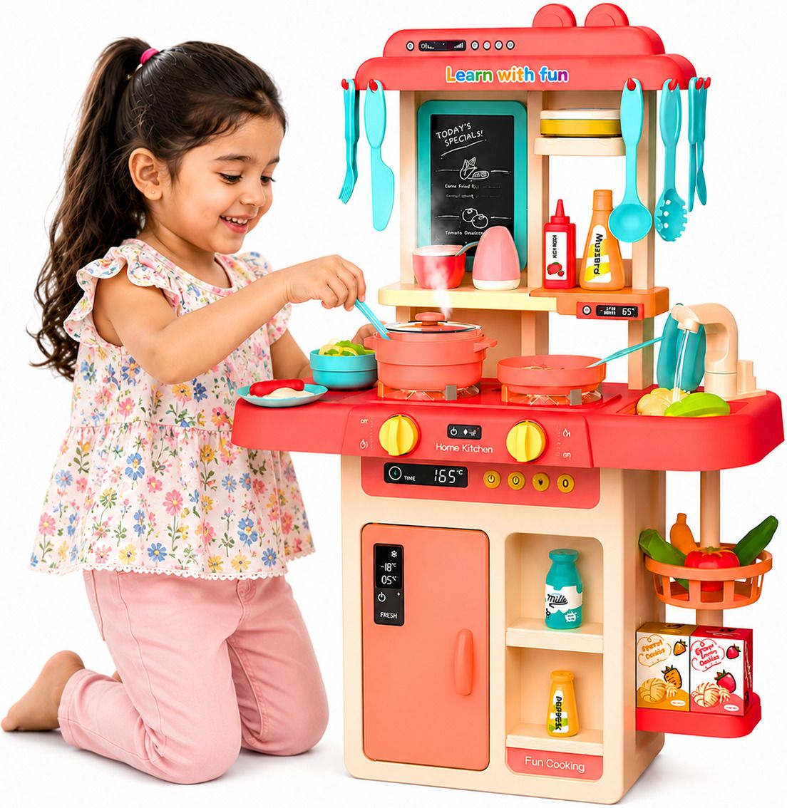 42 Pieces Kitchen Set Steam Water Light Sound Chef Playset For Kids-image-22