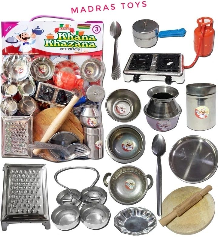 madras toys Steel kitchen Toys with Chakla belan set /Miniature kitchen Toys-picture-30