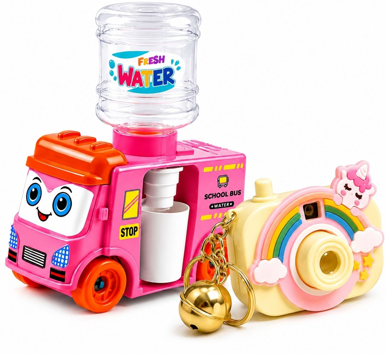 Kids Fun 3-in-1 Water Dispenser Camera & Bell Keychain Combo-image-1