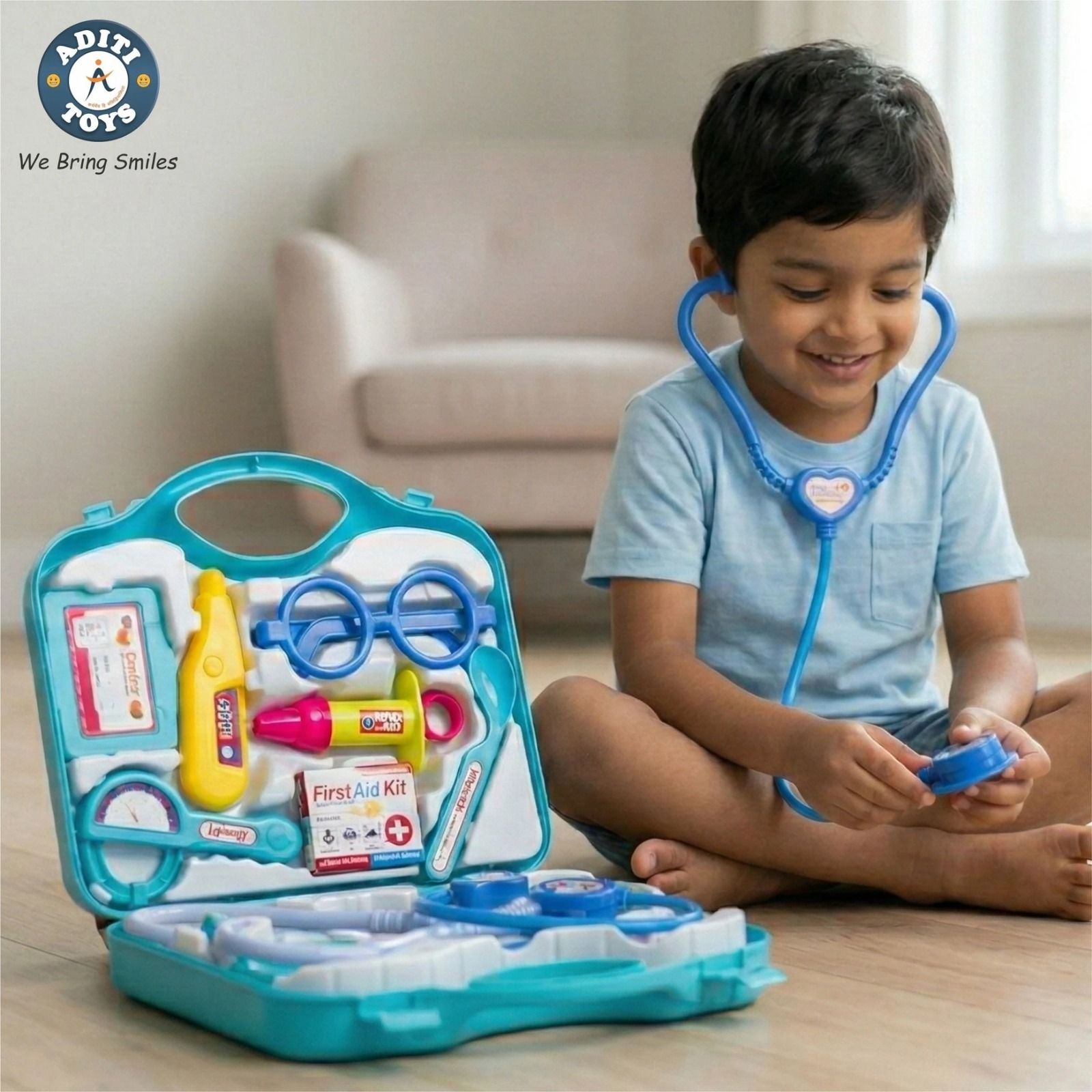 Kids Doctor Play Set Medical Kit Toy with Carry Case & Accessories (Blue)-image-0