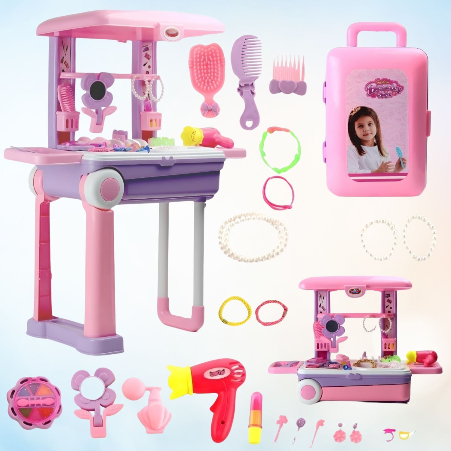 Premium Makeup Play Set Trolley Bag 24 Accessories for 3-8 Year Girls-image-48