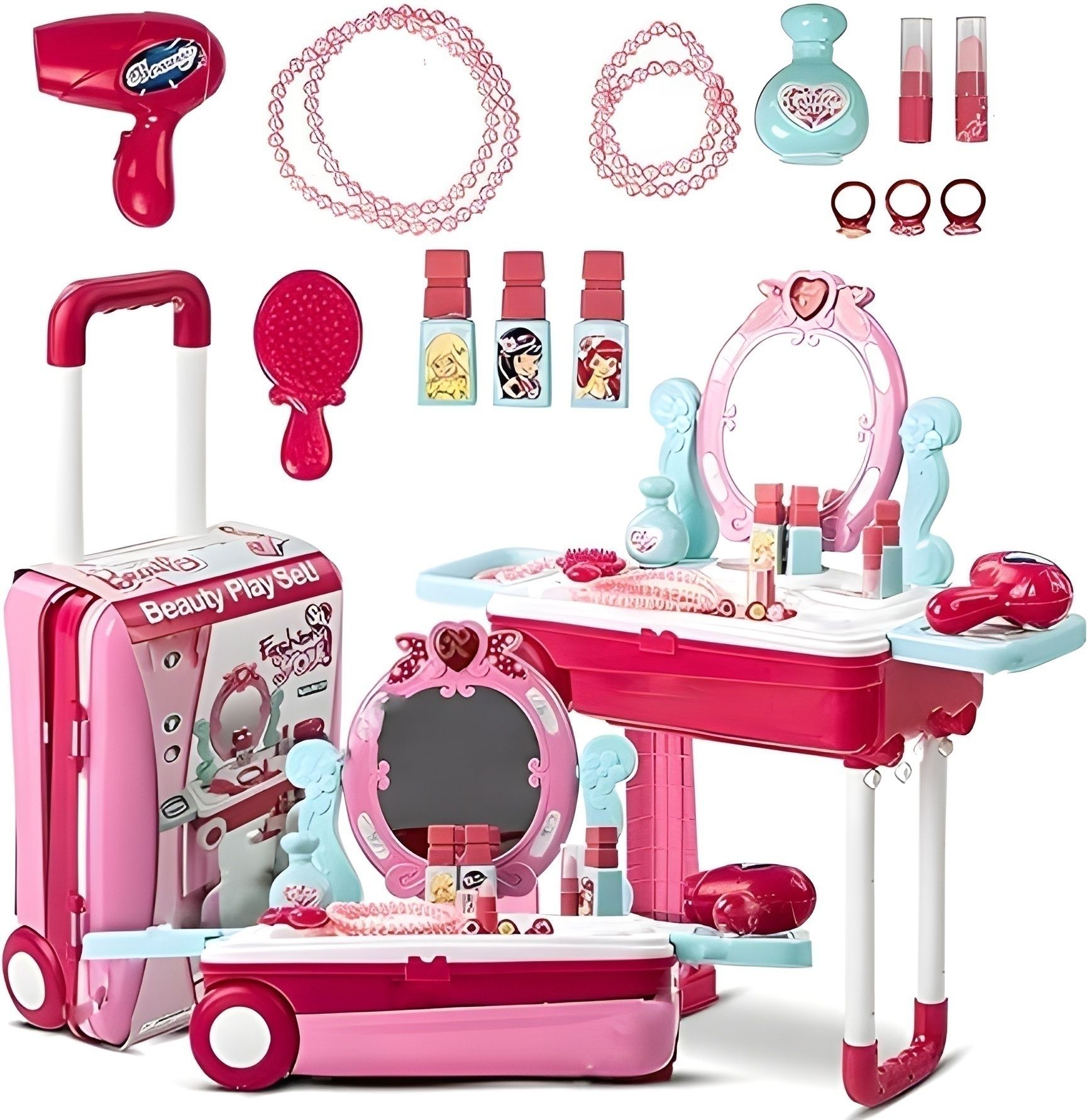 2 in 1 Beauty Makeup Kit Play Set with Luggage Trolley for Your Little Princess-image-24