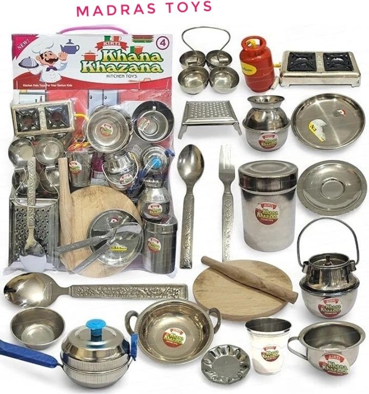 Steel Kitchen Toys with Chakla belon set / Miniature kitchen Toys-image-17