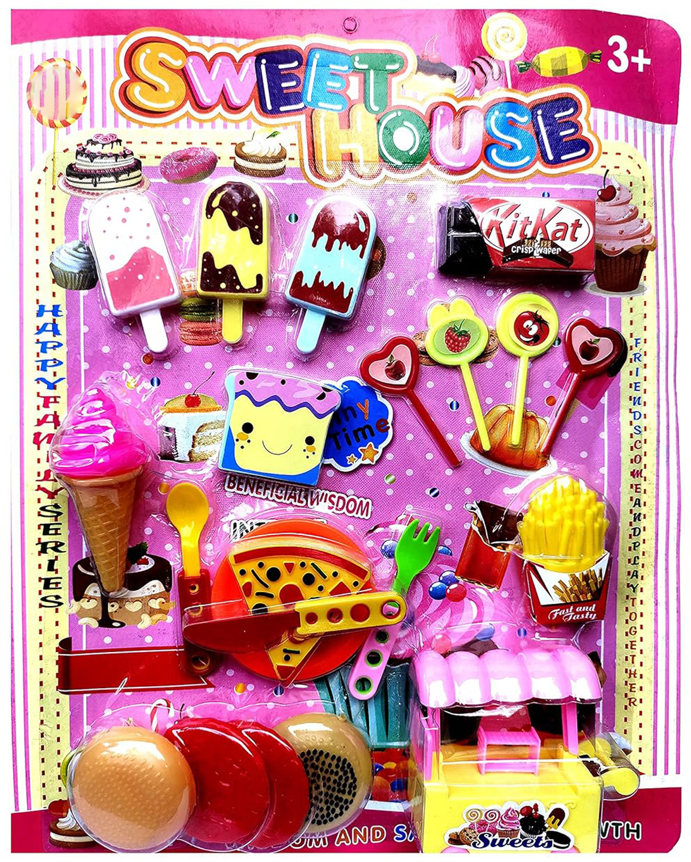 primefair Pizza Ice Cream with Trolley Party Fast Food Pretend Cooking and Cutting Playset image 1