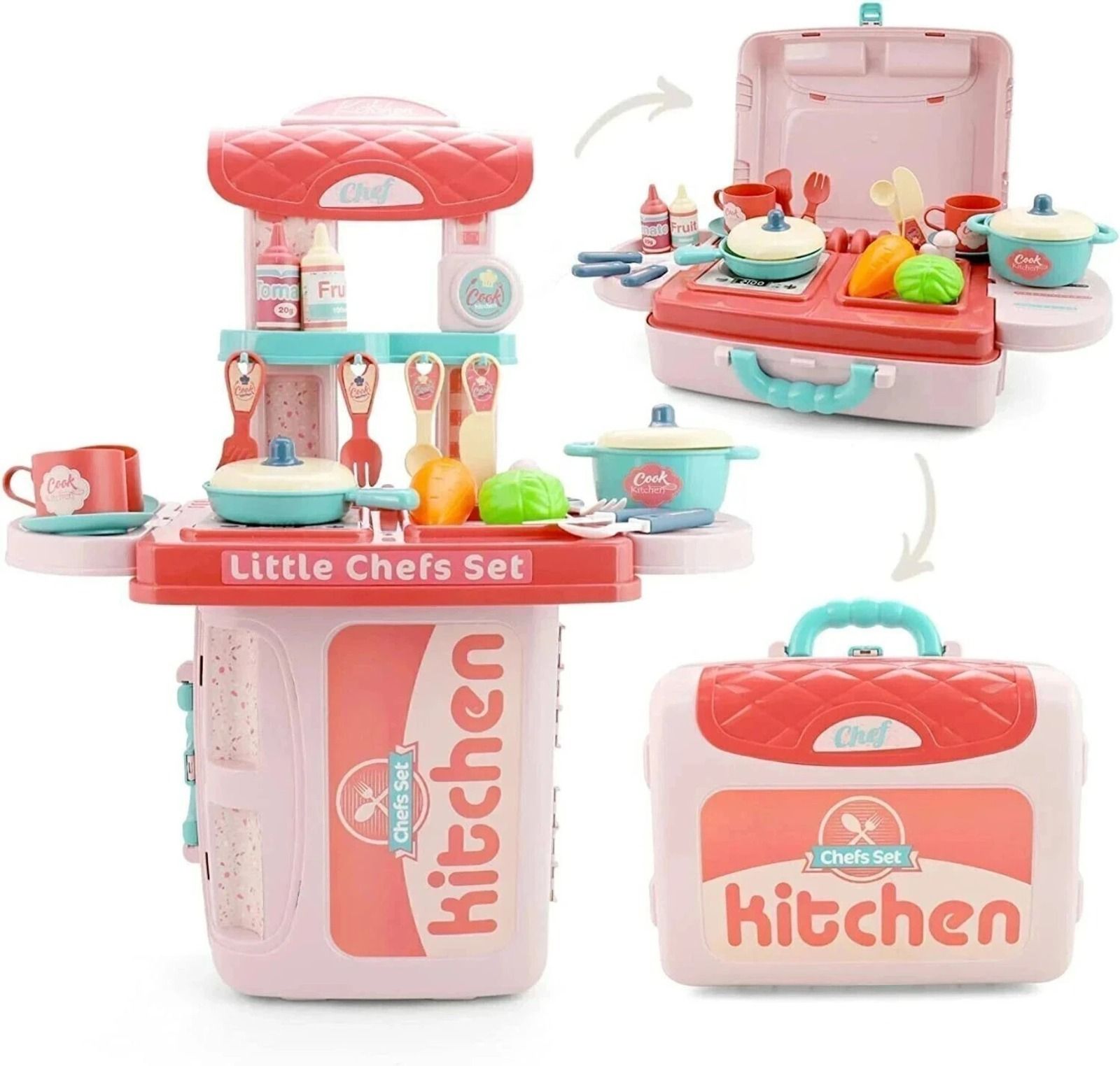 s s enterprise Kids Kitchen Play Set 3 in 1 Convertible Suitcase Toy with Cookware, Pack of 1-picture-34