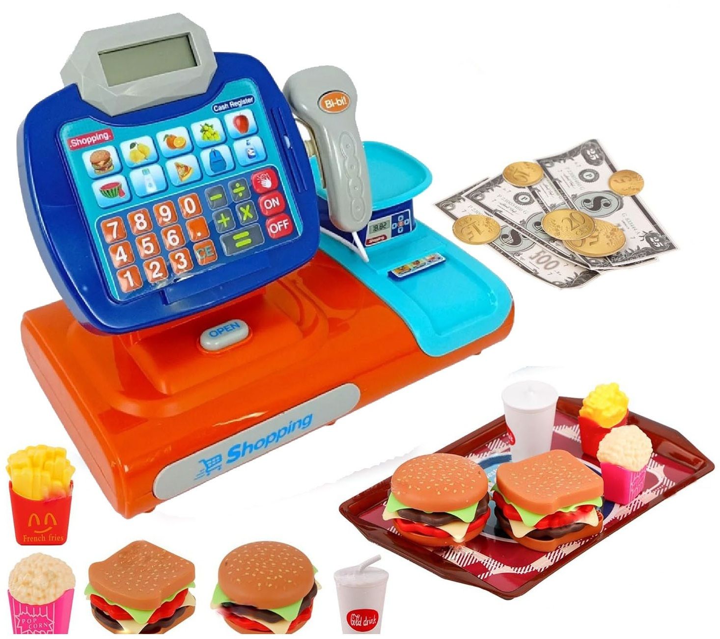 Cash Register Billing Counter With Snacks Card Reader Weighing Scale Light Sound-image-42