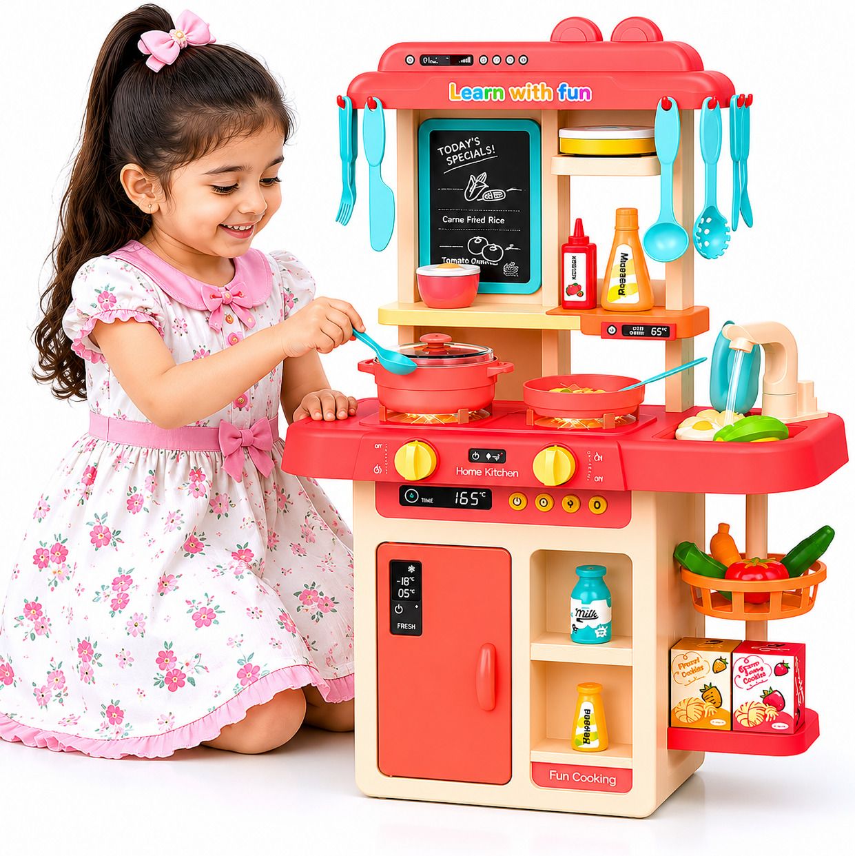 learn with fun 42 Pieces Kitchen Set Light Sound Pretend Cooking Play Toy For Kids-picture-13