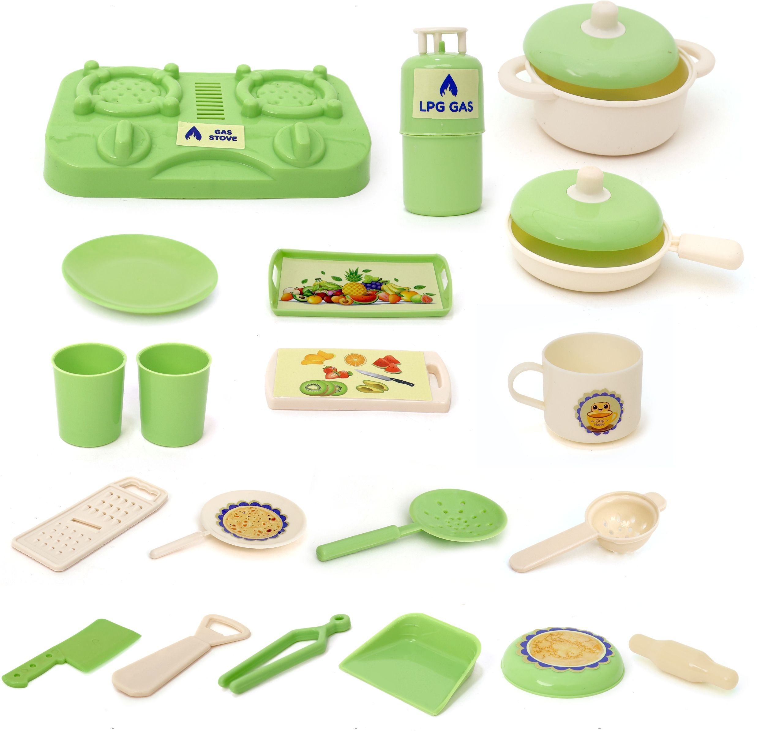 Kitchen Fresh Pretend Play Cook Set for Kids with Stove & Utensils (Green)-image-32