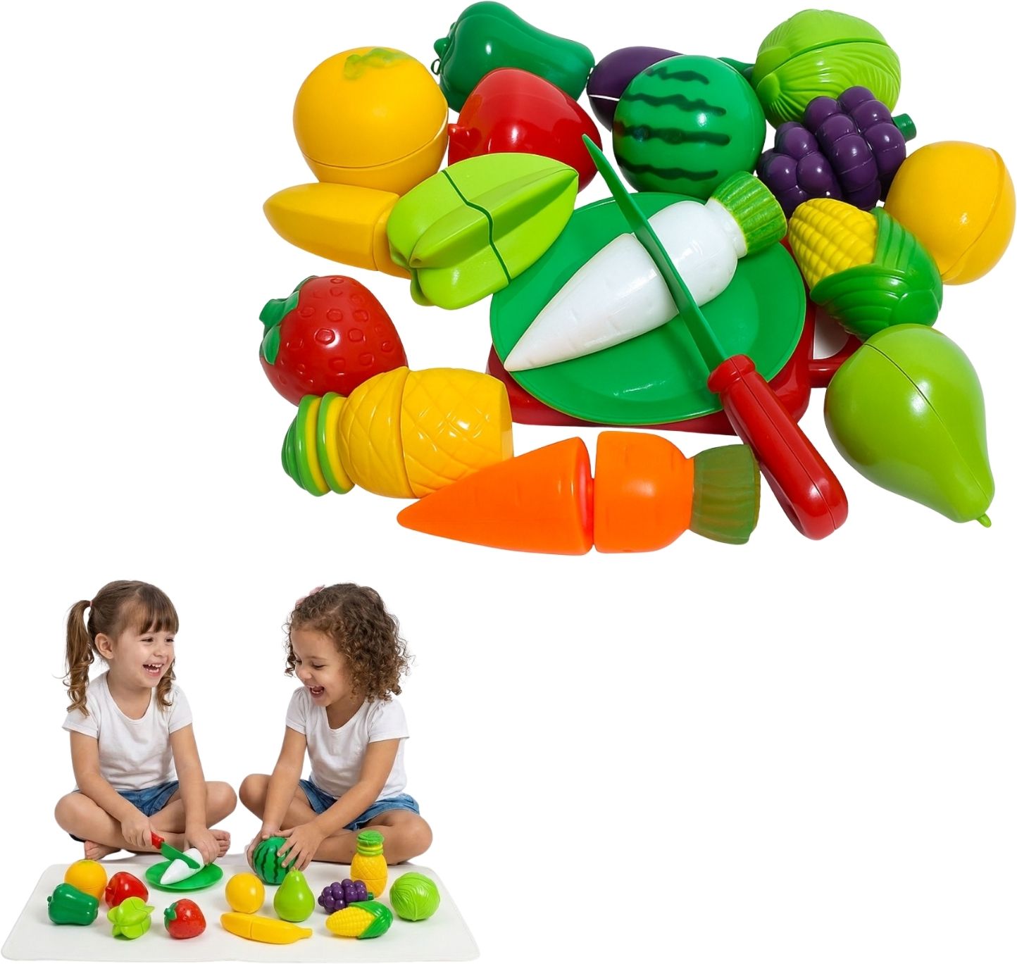 Kids Plastic Fruit & Vegetable Cutting Set | 16+ Pcs Pretend Play Kitchen Toy-image-43