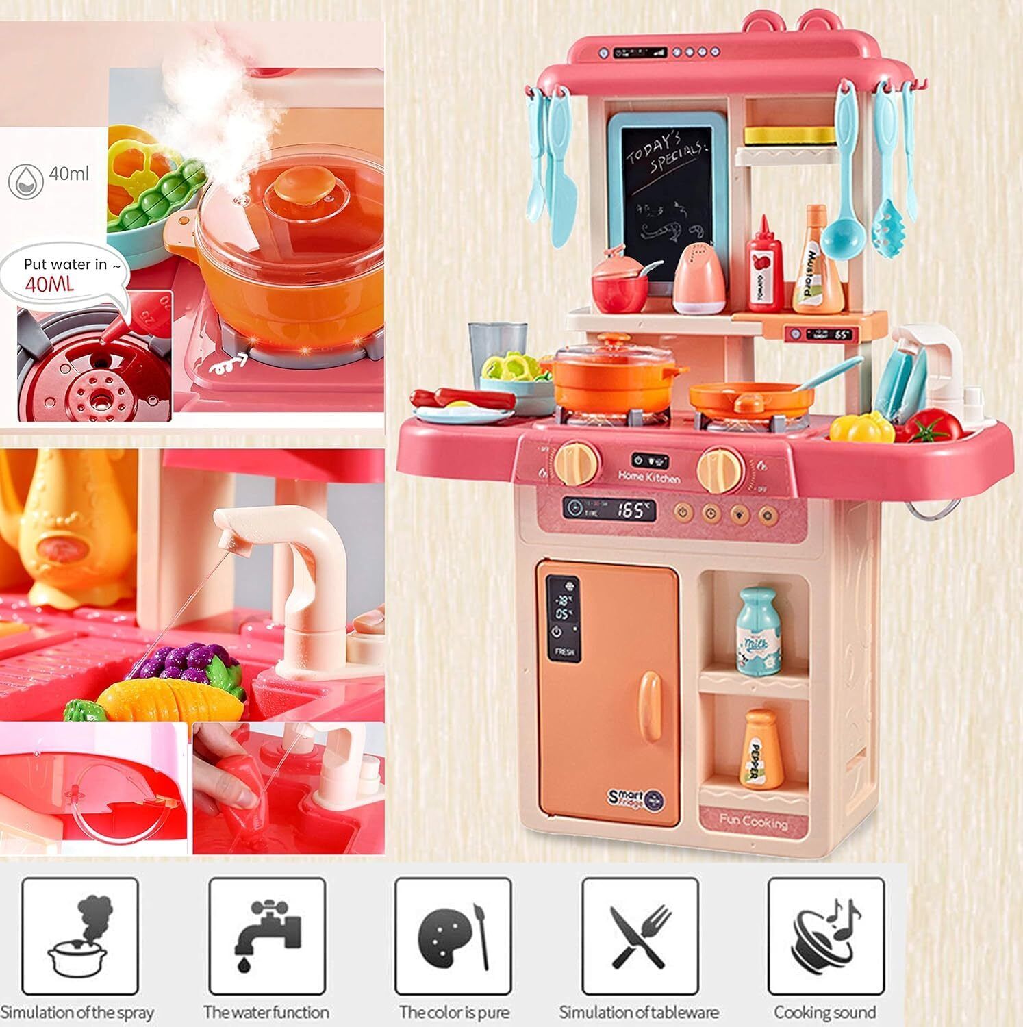 42-Piece Kitchen Set, Smoky, Music,Real Water Tap,-image-40