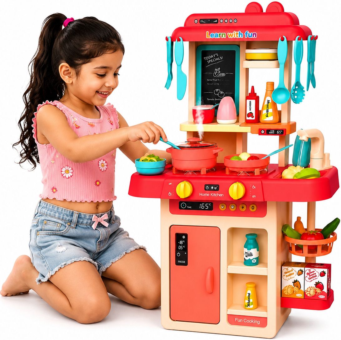 learn with fun 42 Pieces Kitchen Set Real Steam Water Light Sound Play For Kids-picture-14
