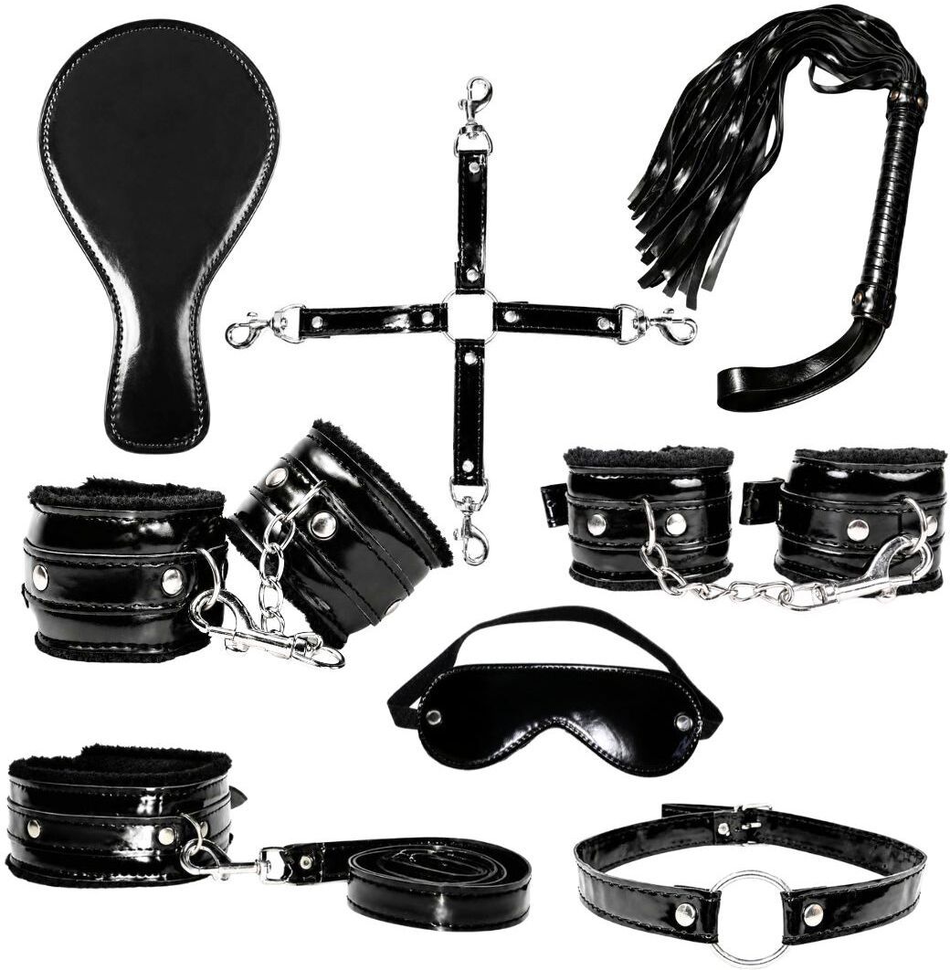 Handcuffs Kit Toy For Couple With Super Shine Patent Leather Black-image-20