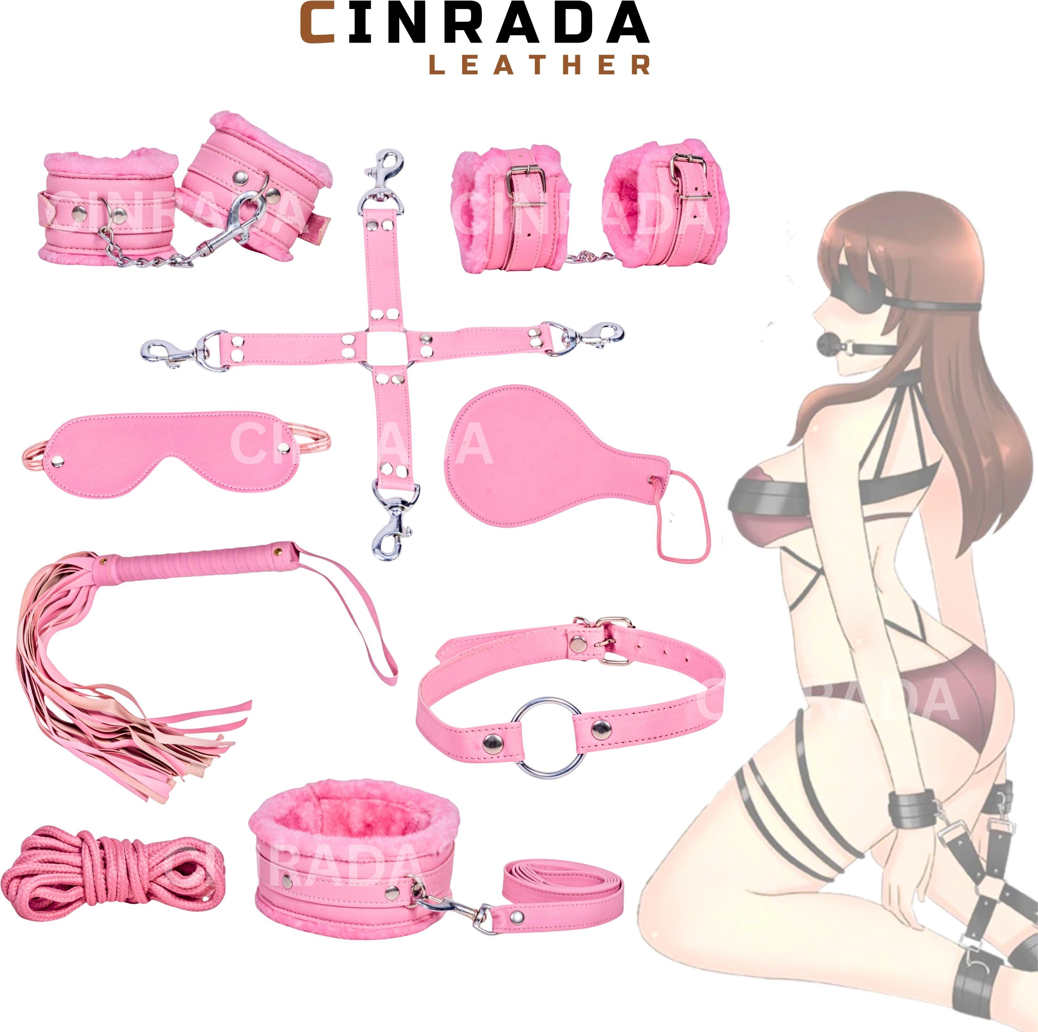 Handcuff Role Play kit Premium Quality Pink 9 Pcs Set for Couples-image-36