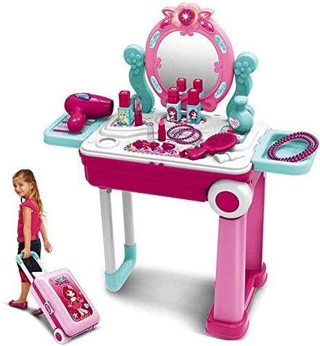 2 in 1 Beauty Makeup Kit for Girls Cosmetic Set Vanity Table Portable Trolley-image-1