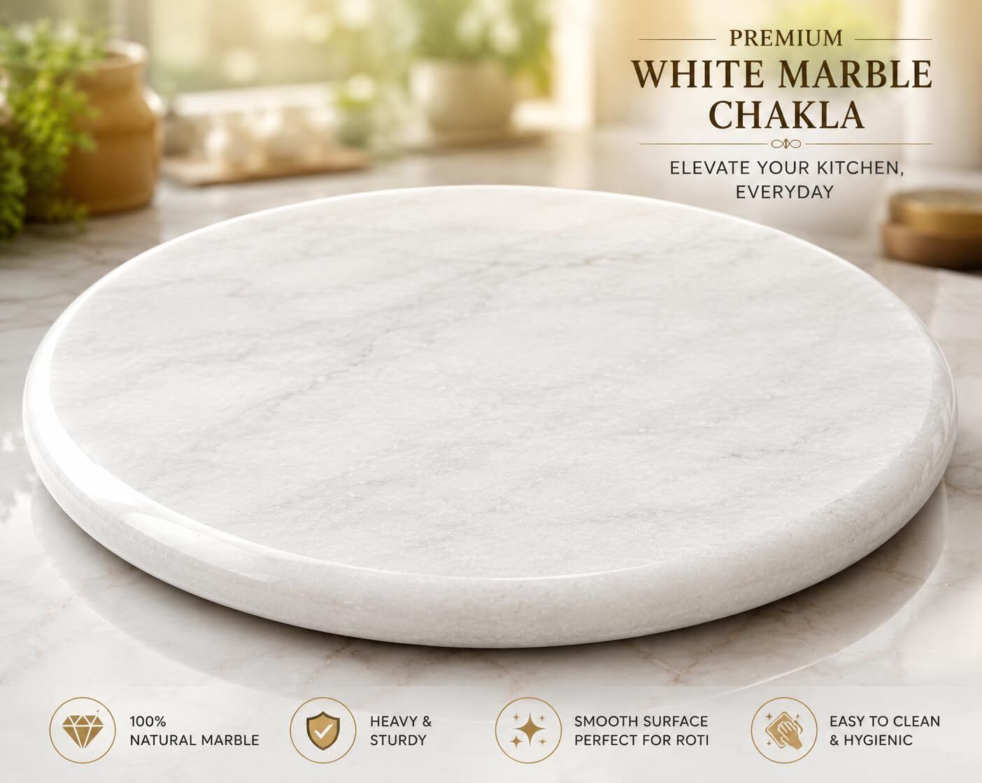 Marble Chakla Roti Maker Natural Stone Kitchen Rolling Board Rolling Pin-image-35