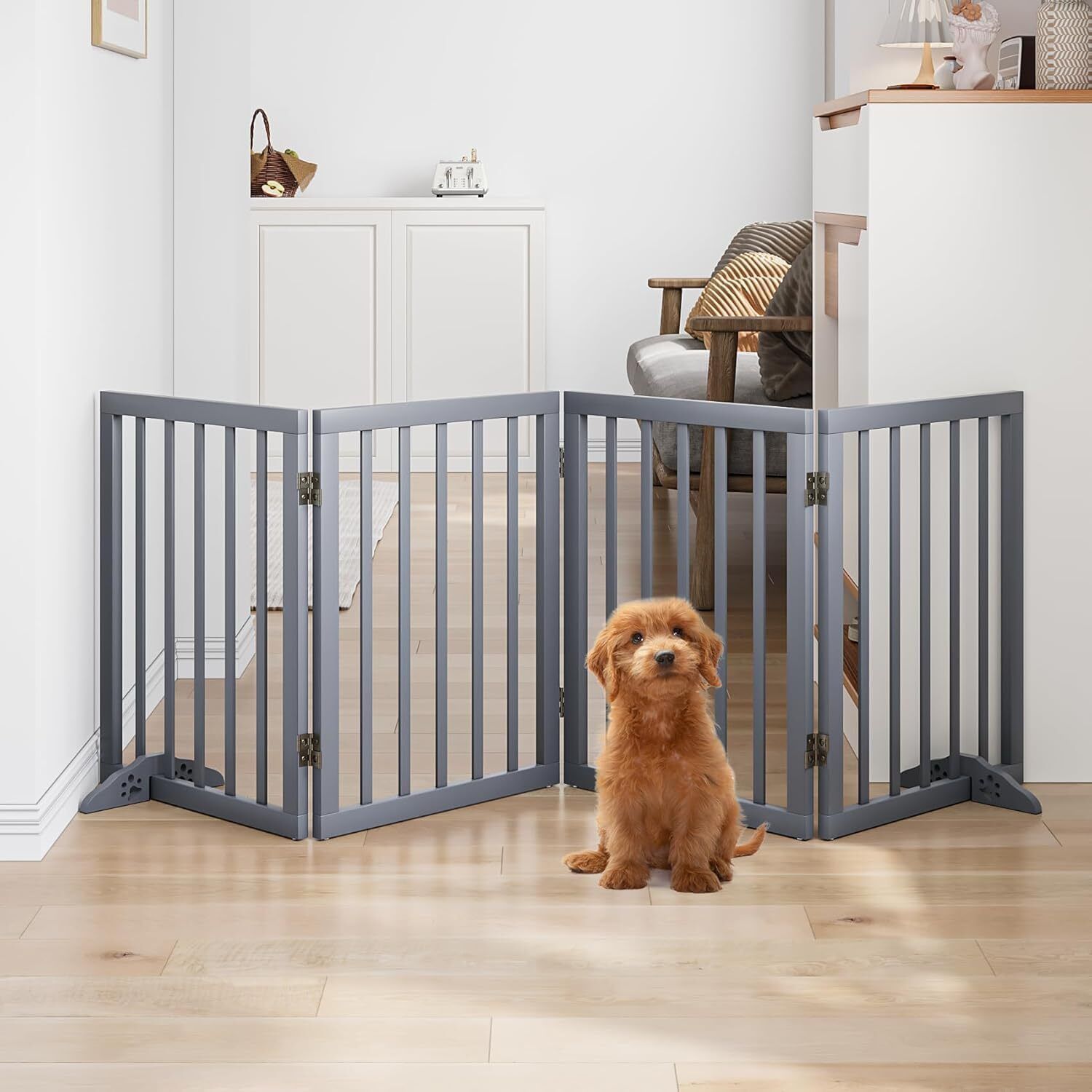 belief wood Freestanding Baby & Pet Gate – 4 Panel Foldable Wooden Dog Fence L Gate-picture-25