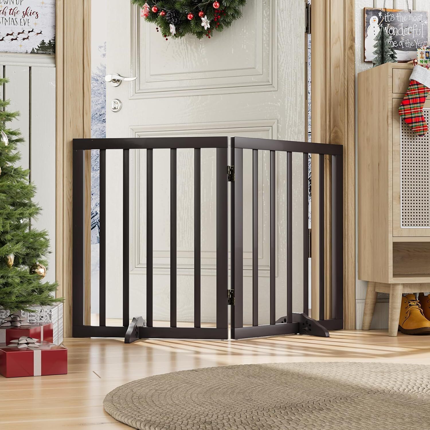 belief wood Foldable Pet Gate, 2-Panel Wooden Dog Fence, Freestanding Indoor Safety Gate, L Gate-picture-28