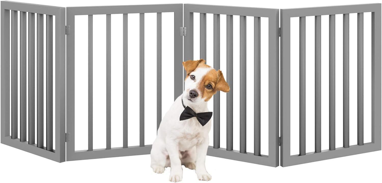 belief wood Pet Gate Expandable Wooden Dog Gate – 4‑Panel Foldable Pet Fence, 24″ Height L Gate-picture-33