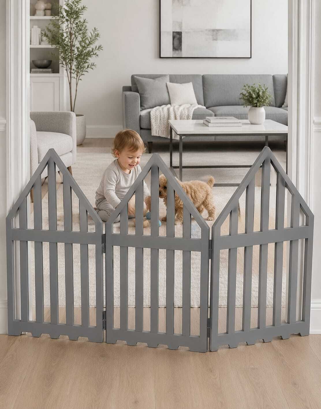 tansh crafts Wooden 3 Panel Pet Gate | Foldable Freestanding Dog Safety Gate L Gate-picture-43
