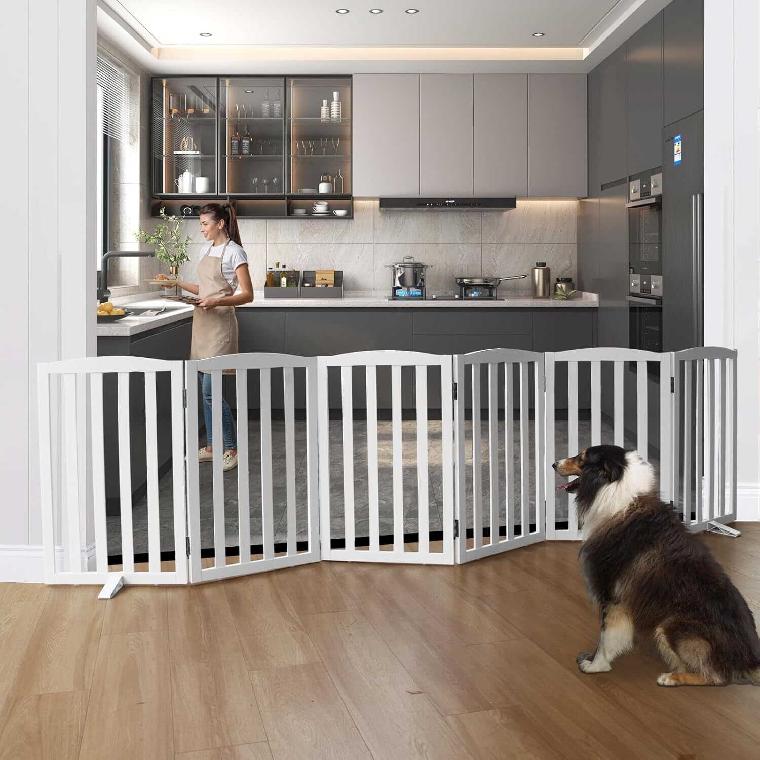 Pet Gate, Folding Safety Fence Wooden Kids & Dog Gate,2 Panels 30" inch(6 Panel) L Gate-image-48