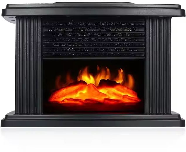Radiators Electric Fireplace Tabletop Portable Heater, 1000W Black Metal Frame Fan Room Heater-image-3