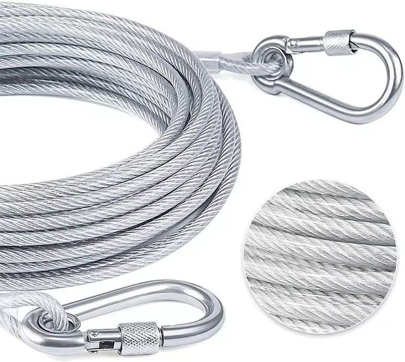 5 Meter S.Stainless Steel Metal Wire Rope Cable with Locking Hooks Cloth Rope Silver-image-35