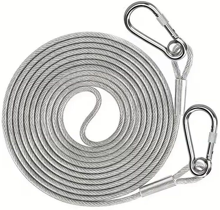 Steel Wire Rope Safety Cable with Carabiner Hooks for Hanging Outdoor (5 Meter) Silver-image-42