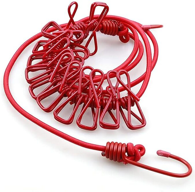 ecosky Cloth Drying Rope with Hooks & 12 Clips (Pack of 6) Red image 1