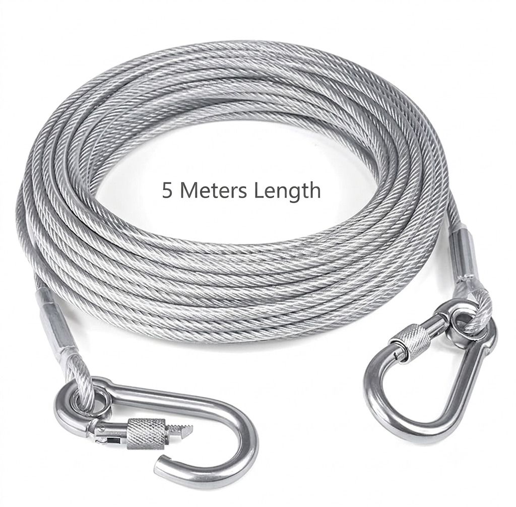 adhunyk Stainless Steel Clothesline Rope with Safety Hooks Silver-picture-0