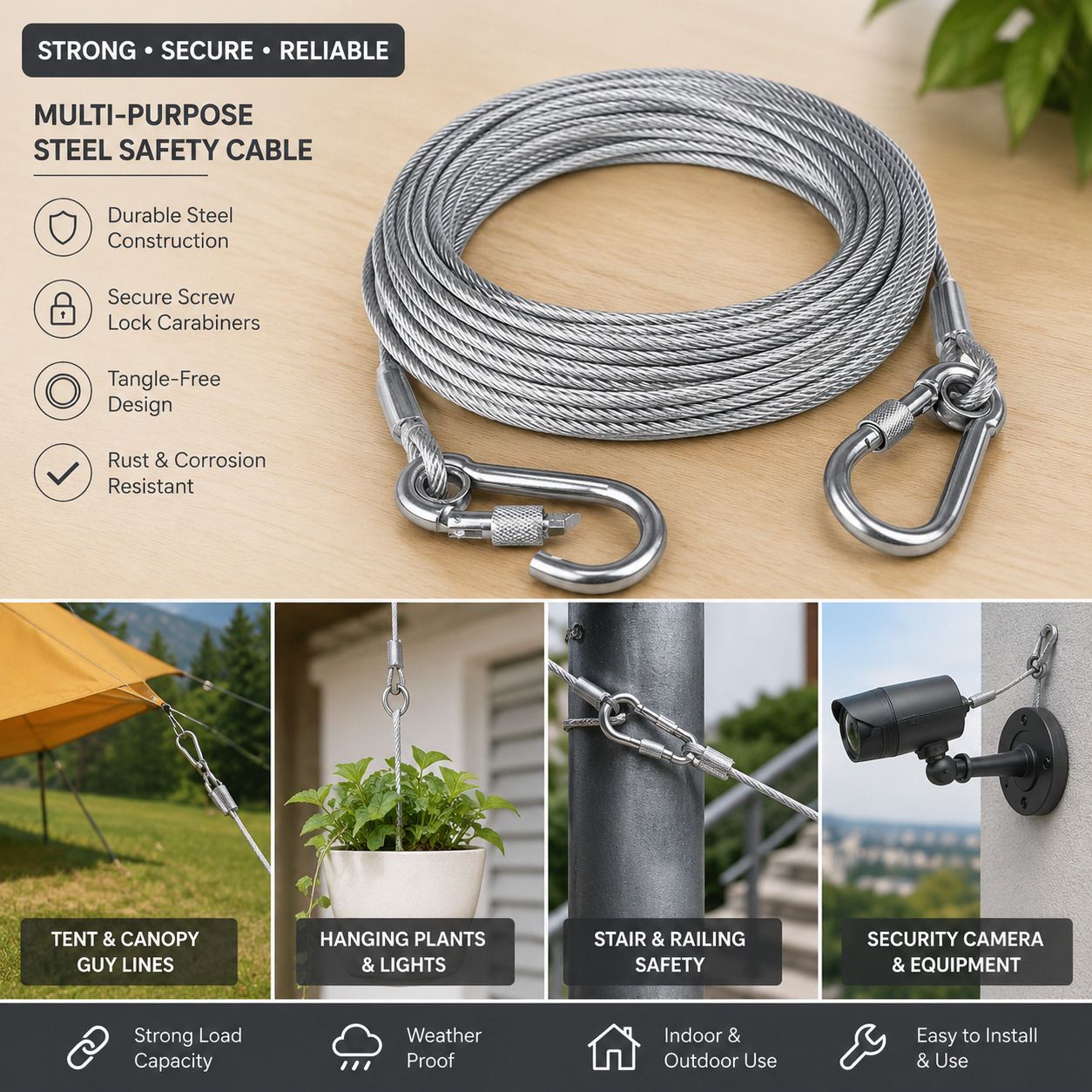 velqora Heavy Duty Stainless Steel Safety Cable Silver-picture-18