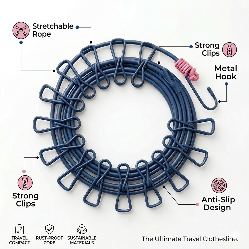 hapbiz Portable Stretchable Travel Clothesline Rope Blue-picture-15