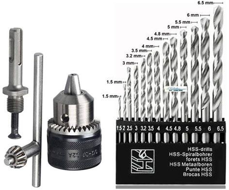 kshivi Drill Bits DCB:01 13 pcs of Hss Drill Bit set for drilling wood, steel, plastic And 13mm Drill Chuck With SDS Adaptor Key Set Female 1/2" 20 Unf-picture-21