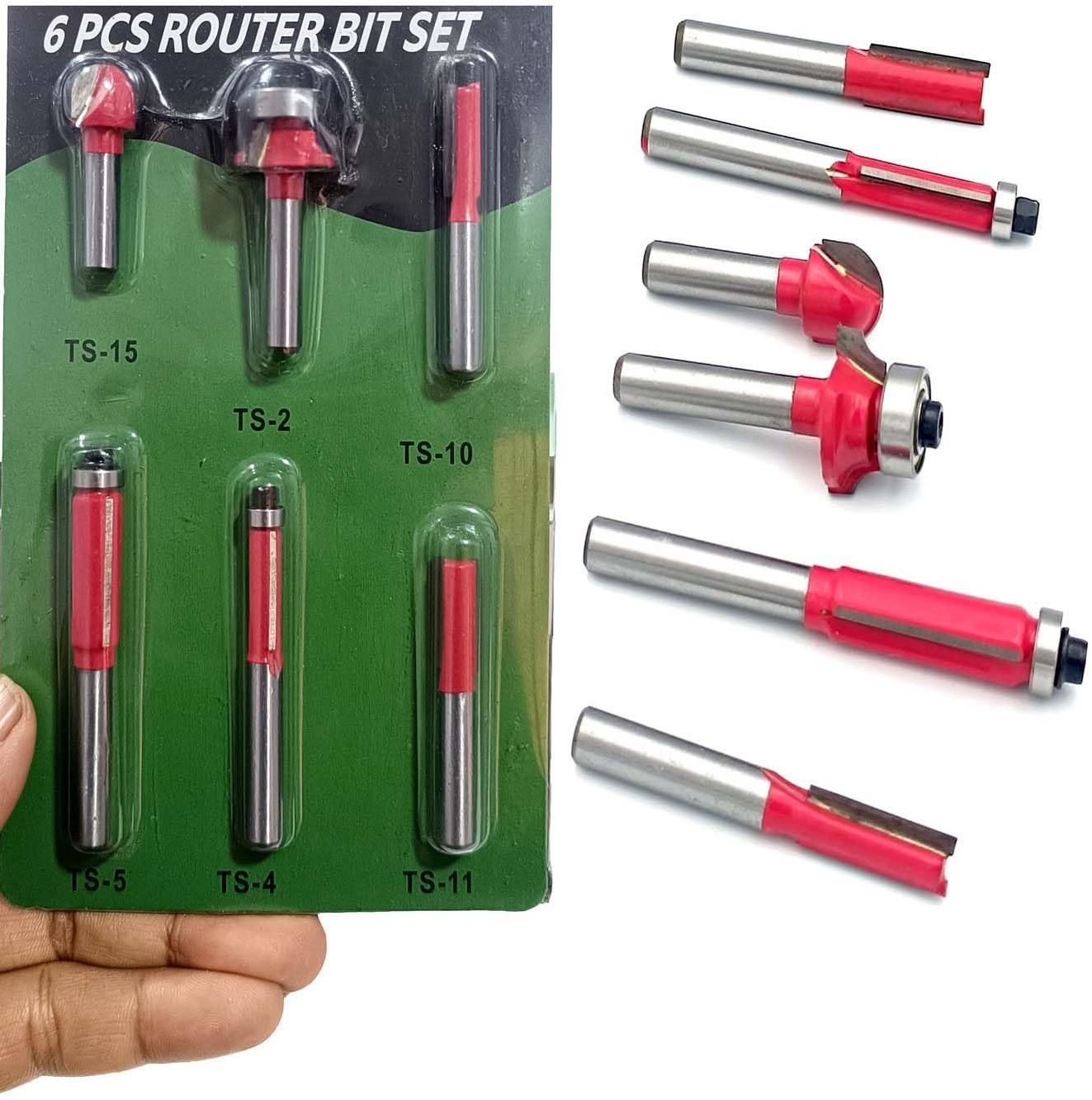 PREMIUM QUALITY TRIMMER ROUTER BITS SET 6Pcs SHANK 1/4" (6.35MM) TRIMMER ROUTER BITS Rotary Bit Set-image-45