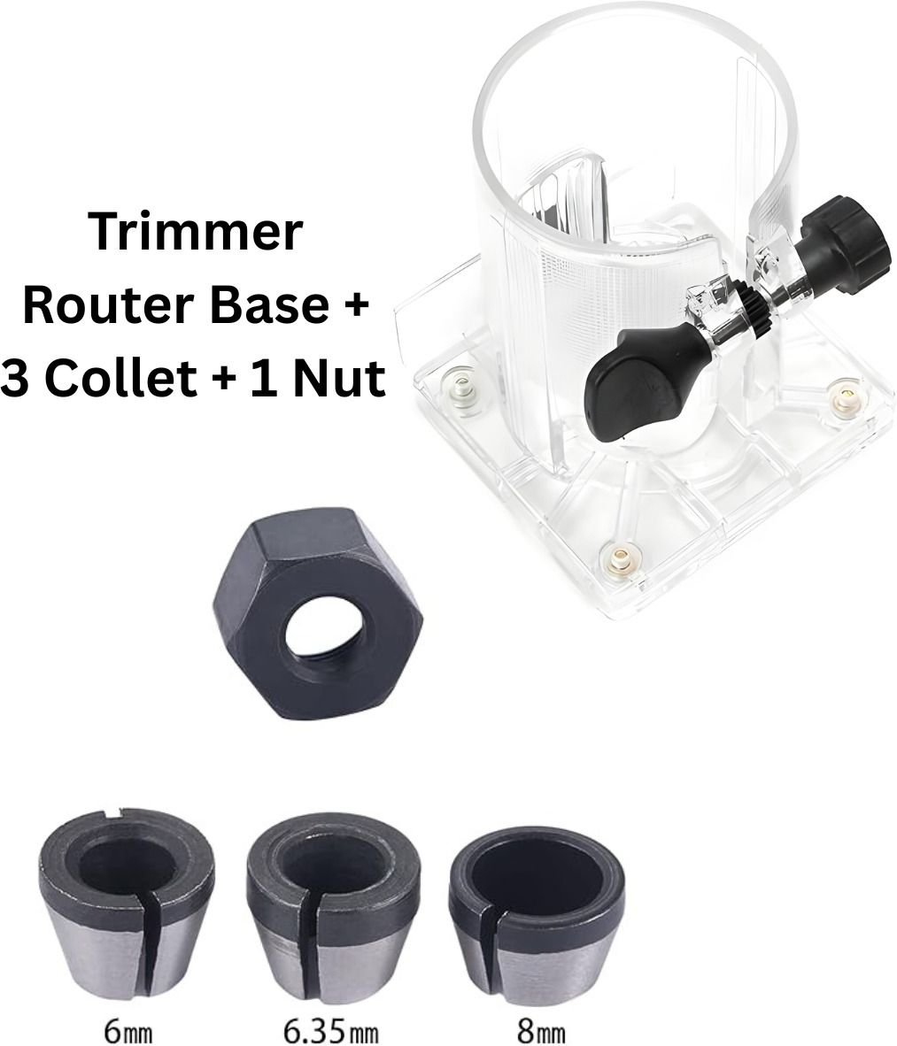 Trimmer Router Transparent Plastic Base , 3 Collet & 1 Nut Combo ( 6mm , 6.35mm & 8mm collet ) Rotary Tool-image-46