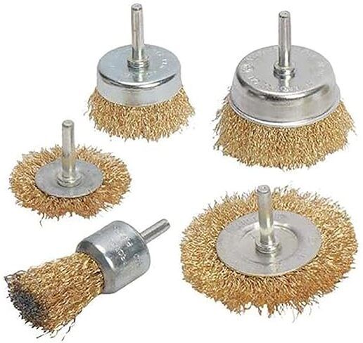 drill Rotary Tool (set of 5, Color-Golden & silver, Material- Brass/steel) MLD Wire Steel Brass Brushes Polishing 5Pcs Brush Wheels Set Rotary Tool-image-15