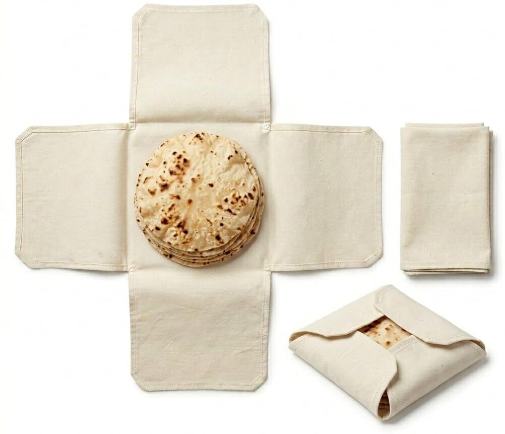 7seas Keep Rotis Soft & Fresh 300 GSM Cotton Chapati Cloth with 4-Flap Wrap Design Applique Roti Square Flap Cover-picture-41