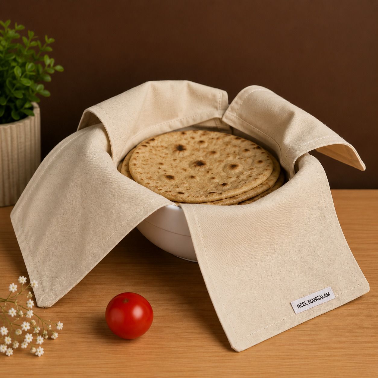 NEEL MANGALAM Cotton Roti Cloth Wrap with Flaps (PACK OF 5) Solid Roti Square Flap Cover-image-15