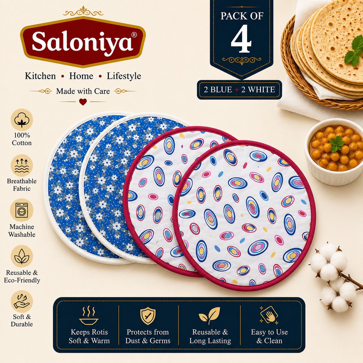 saloniya Floral Print, Graphic Print Roti Round Disk Cover-picture-38