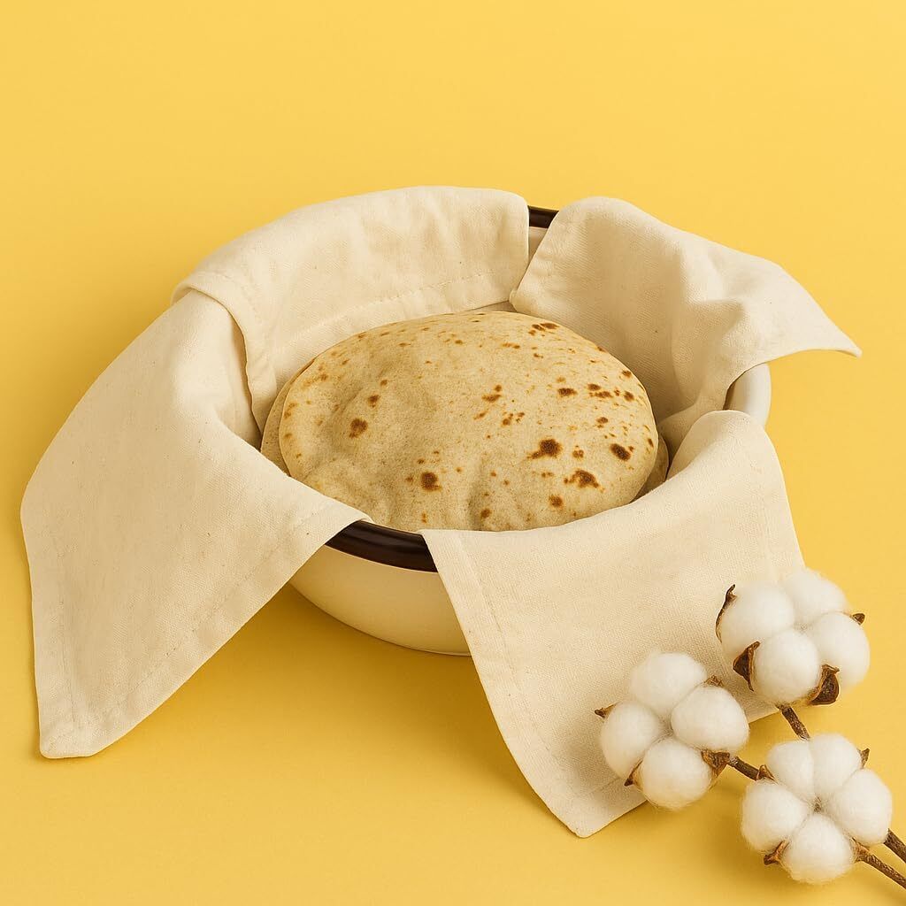 beadovira 100% Cotton Roti Cover for Casserole & Roti Basket 8 Inch White Solid Roti Square Flap Cover-picture-14