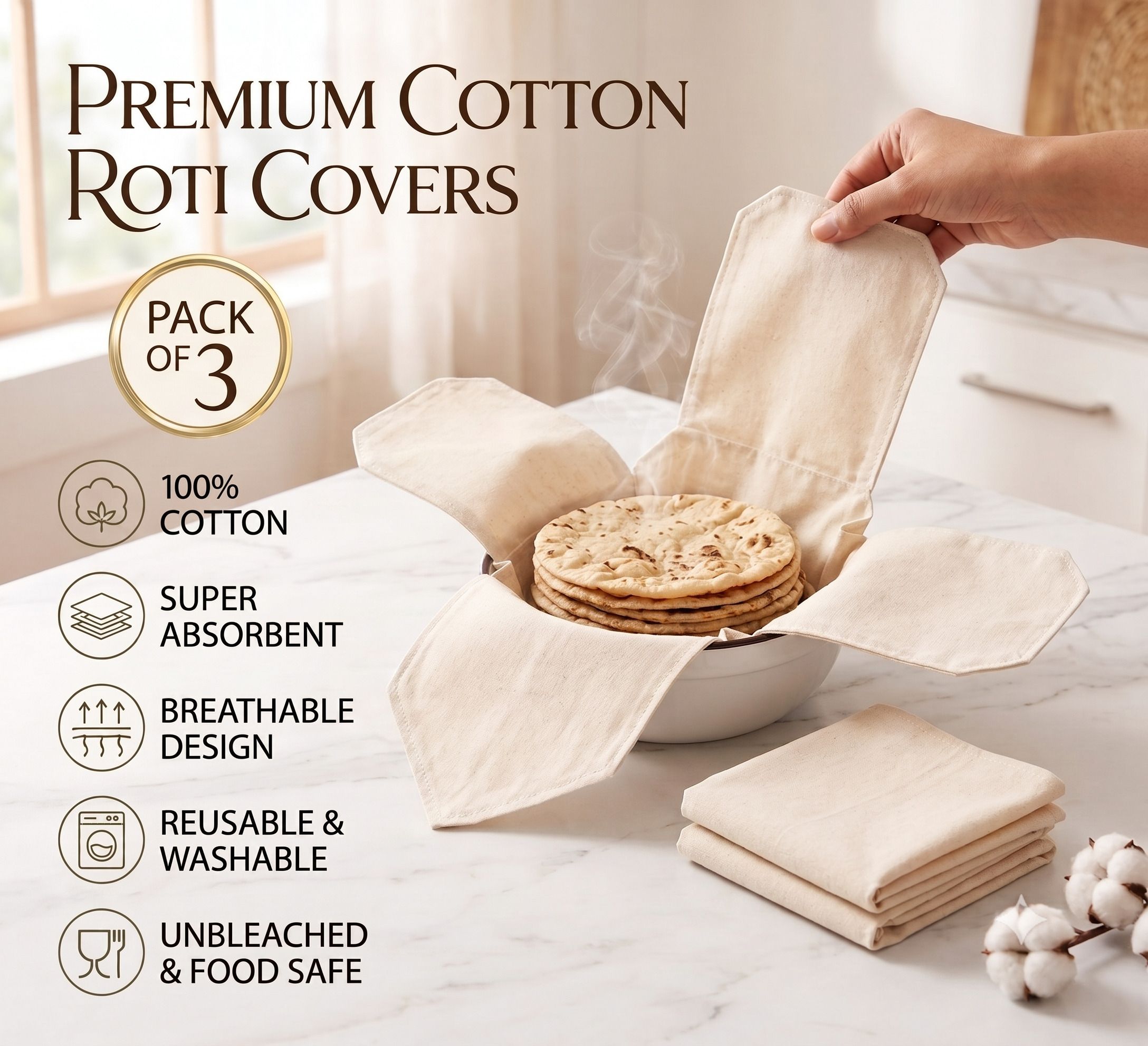 artham 100% Cotton Roti Cover Cloth for Casserole Floral Print Roti Round Disk Cover-picture-48