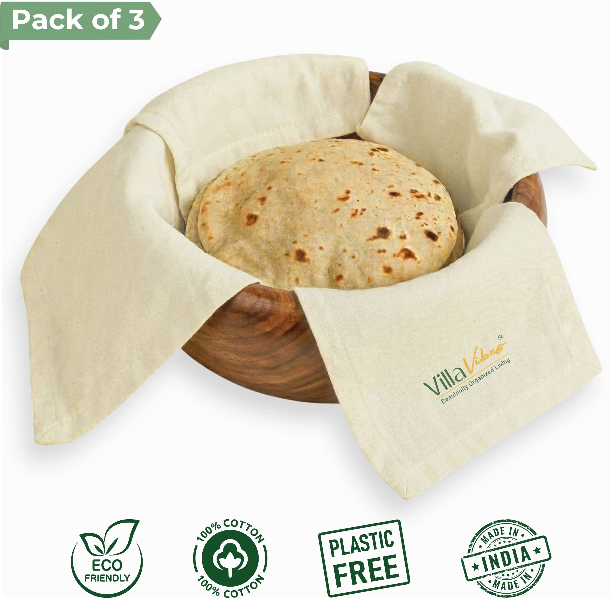villa vibes Pure Cotton Roti Cover with 4 Flaps for Hot Case, Casserole, Tiffin, Solid Roti Square Flap Cover-picture-45