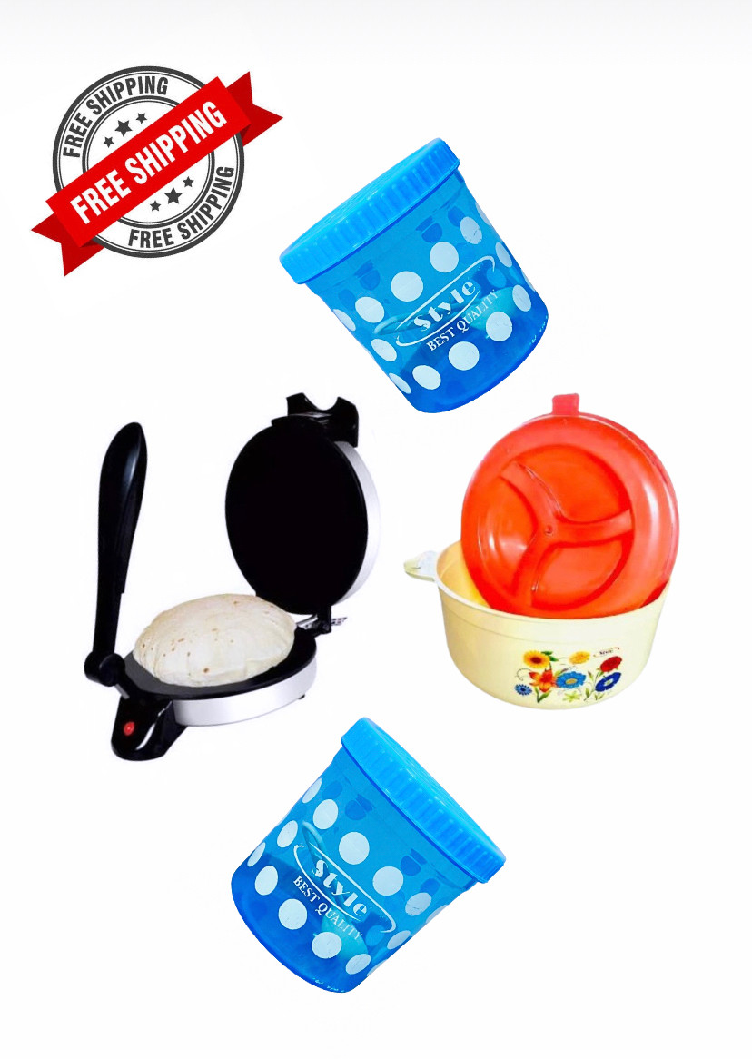 otc Combo Of Free 2 Plastic Container|| Casserole With Non Stick Electric Roti and Khakra Maker image 1