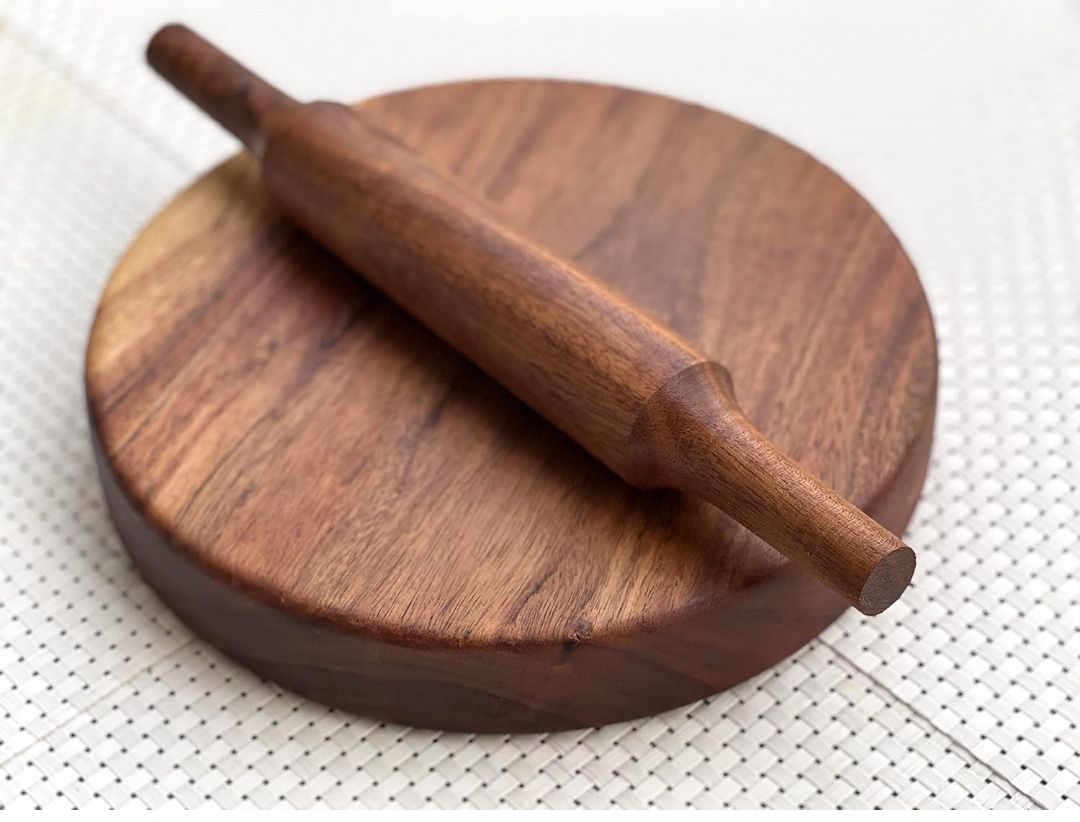 Carved from Single Block of Acacia Wood | Reversible Chakla Belan Roti and Khakra Maker-image-41