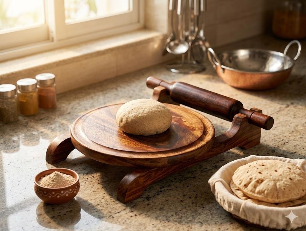 Sheesham Wood Chakla Belan Set with Stand Wooden Roti Maker Board or Rolling Pin Roti and Khakra Maker-image-8