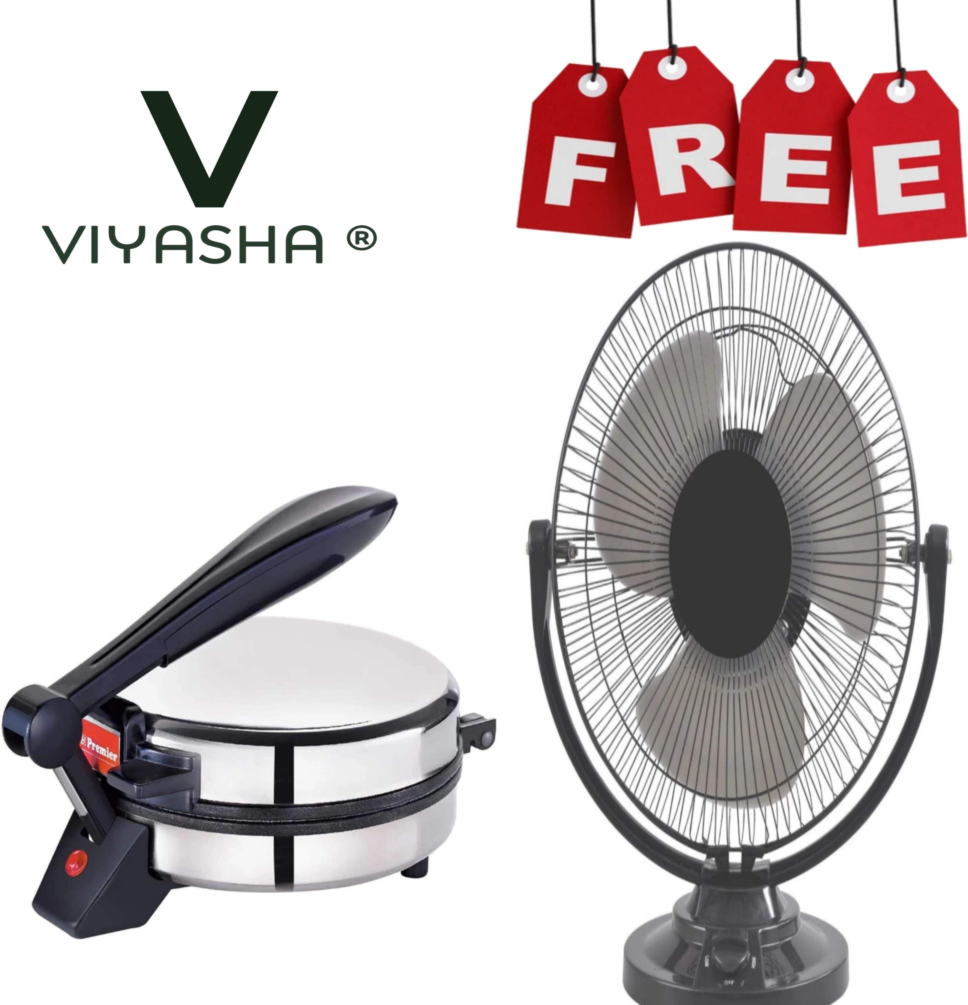 viyasha ®Chapati/Roti/ Good Quality Shock Proof Non Stick Free AP Table fan Model AP2 Roti and Khakra Maker image 1