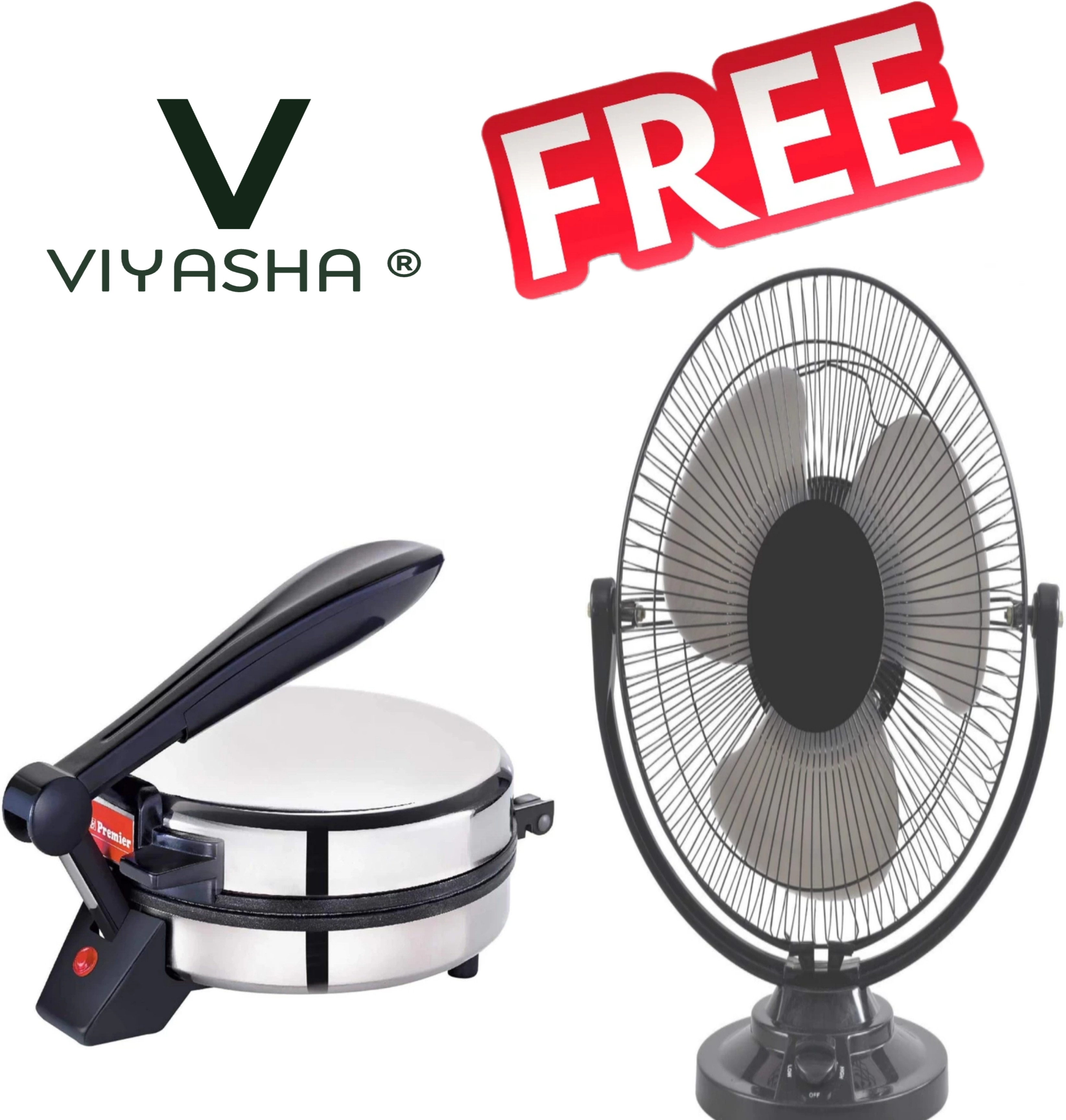 viyasha ®Chapati/Roti/ Good Quality Shock Proof Non Stick Free AP Table fan Model AP22 Roti and Khakra Maker image 1