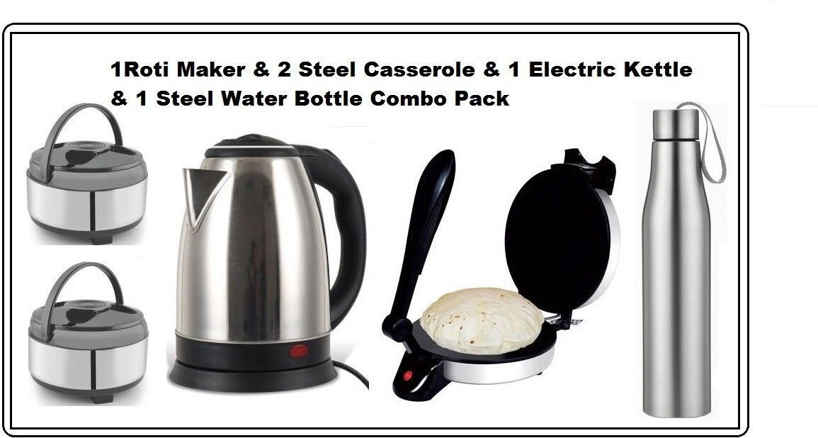 Combo Of 2 Steel Casserole & 1 Electric Kettle & 1 Steel Water Bottle & 1 Roti and Khakra Maker-image-19