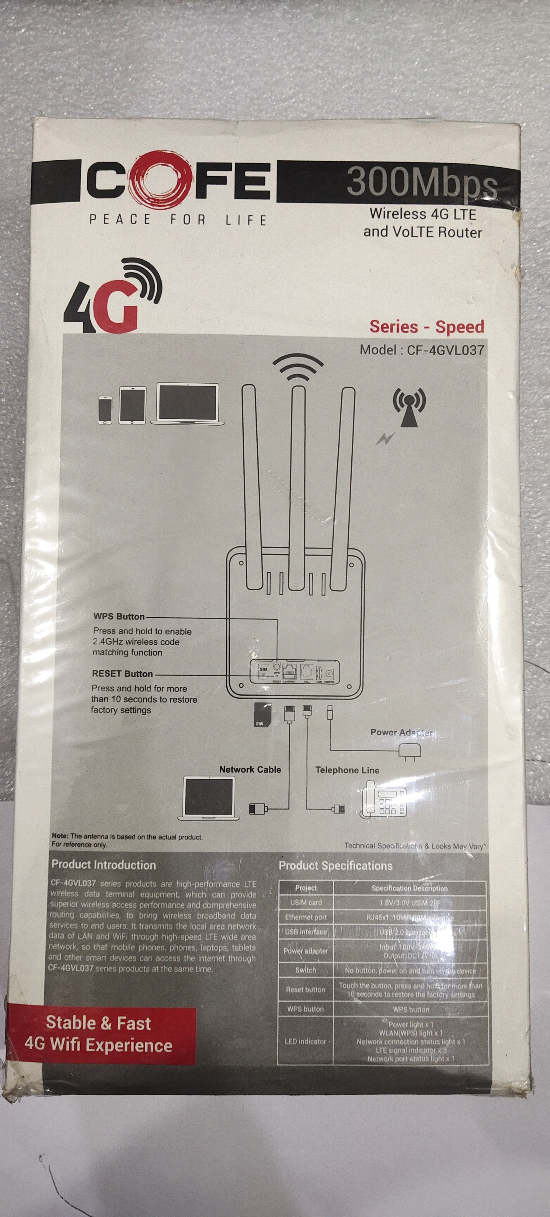 COFE CF-4GVL037 LTE AND VoLTE Router With Teliphone Line By BrandRoot 4G Router 2.4 GHz 2.4 Mbps Wifi Speed Single Band External Antenna Ethernet (Cable Broadband), MiFi (Sim Based), ADSL (Telephone) image 1
